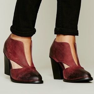 Free People x Jeffrey Campbell Deep V Ankle Boot in Red Leather